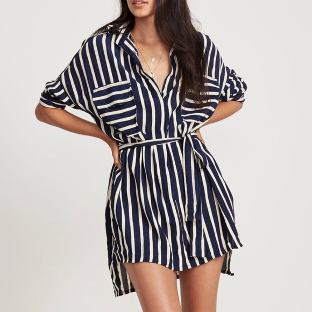Faithfull the brand navy stripe shirt dress